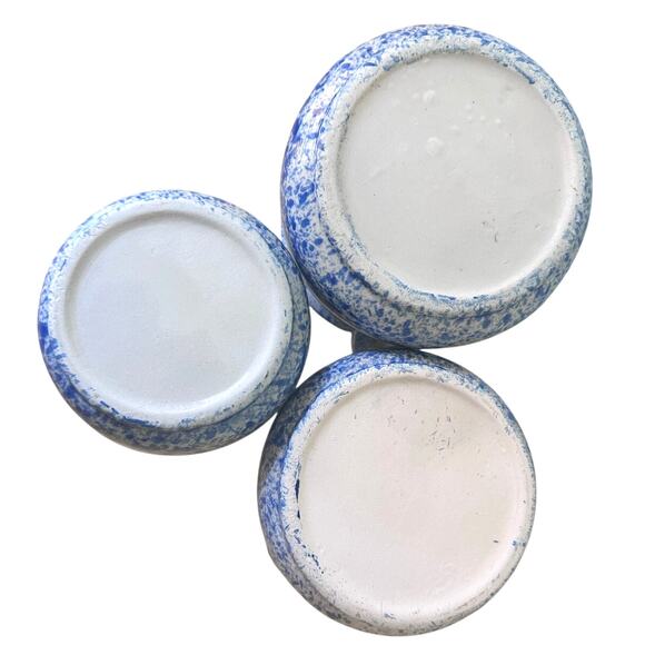 Blue and White Spongeware Loop Handled Canisters-Set of 3-Excellent! - Picture 9 of 9